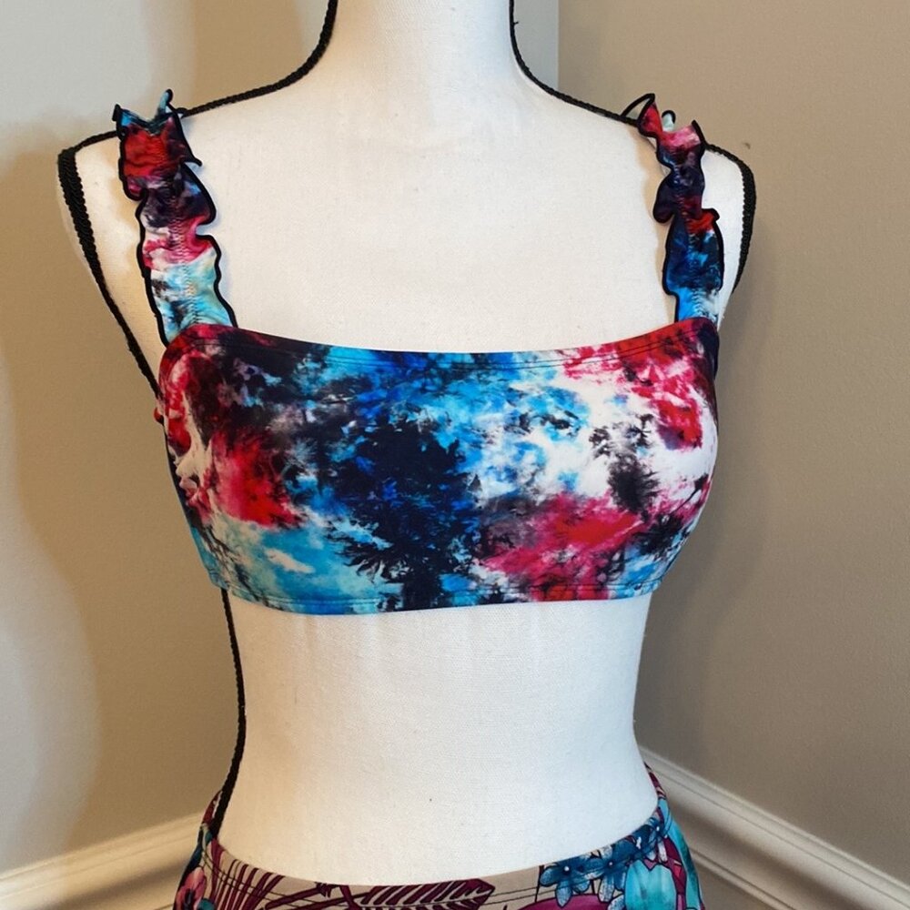 Tie Dye Frilly Bikini Top Size Large
